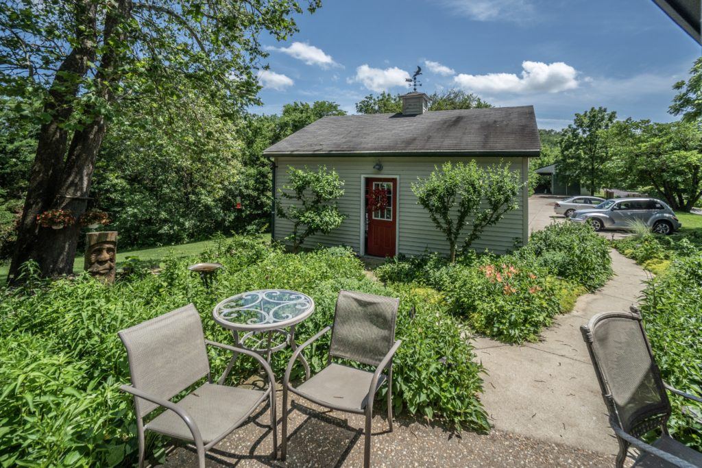 Garden patio with seating at Stone Haus